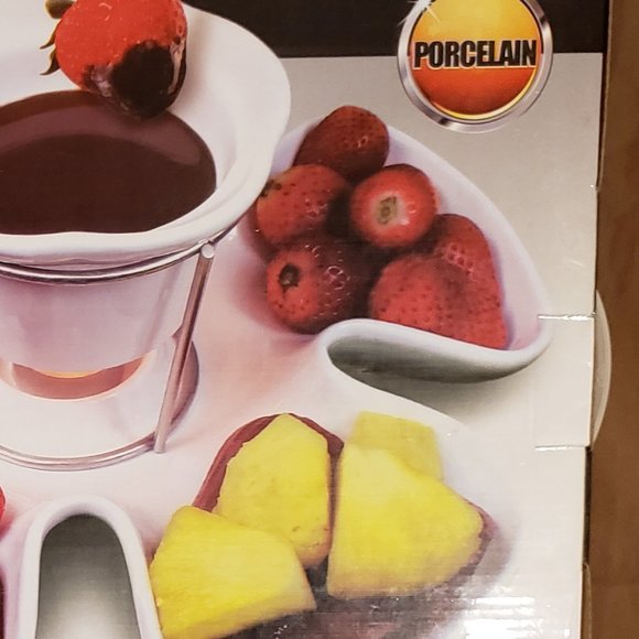 Fondue Set, Fine Life Products, 4 forks, Bowl with Metal Stand, & Plate NWT - Picture 8 of 9